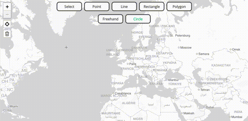 An example of drawing geodesic lines using Terra Draw with Leaflet